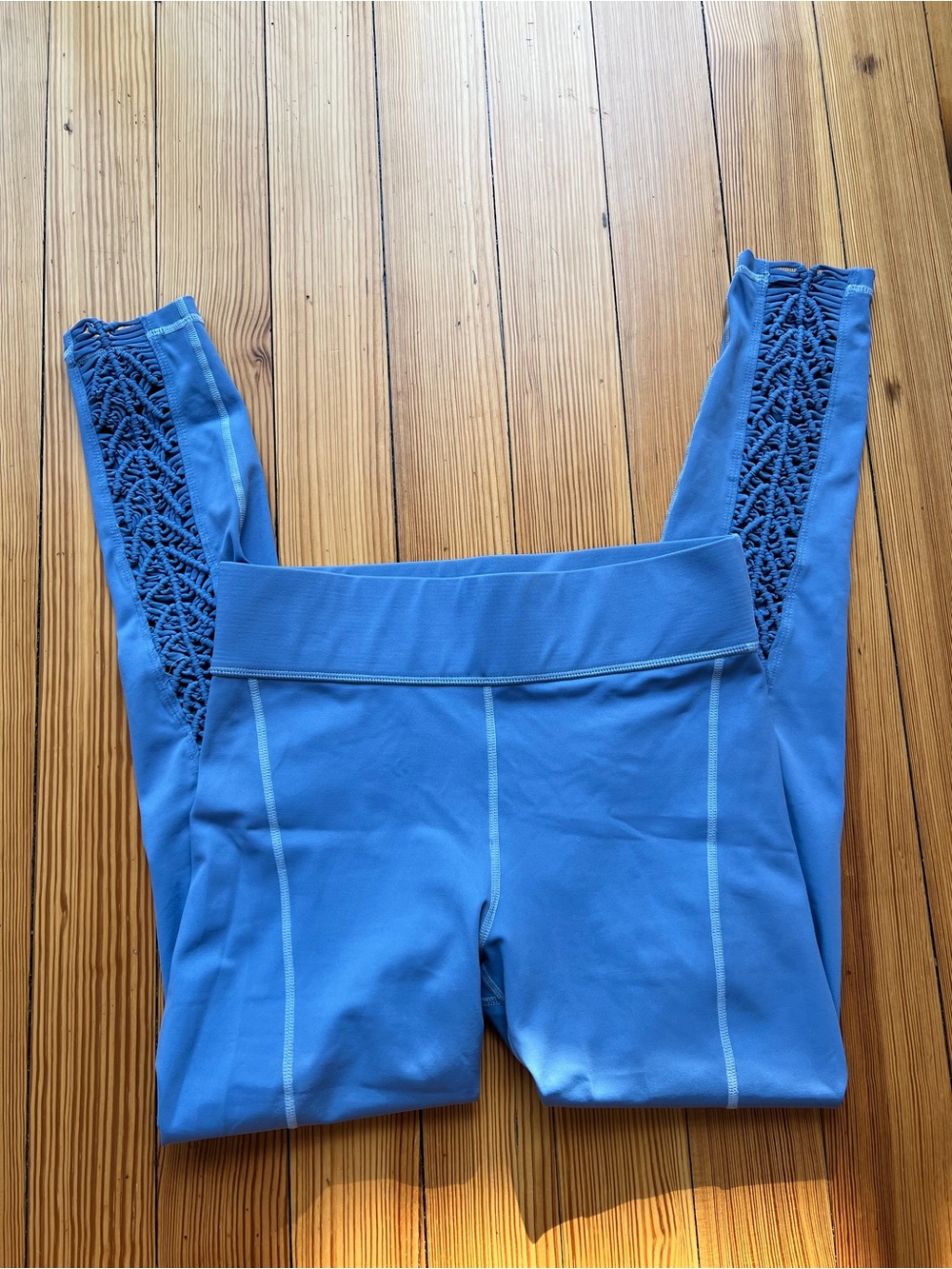 Carbon38 Padang Blue High Rise Crochet Cutout Leggings Size Large